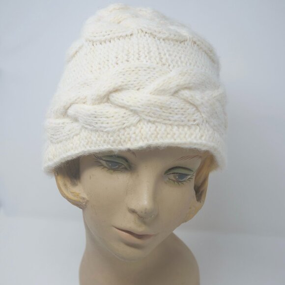 vtg 60s Retro Hand Knit Cream Ivory Mod Cable Pillbox Bucket Hat Cottagecore EUC - Picture 1 of 7